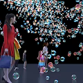 Colorful Bubbles Installation With People Interacting In Dark Background Vibrant Atmosphere