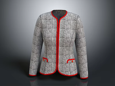 Stylish Plaid Jacket With Red Trim Collar Cuffs And Pocket Details 3d model