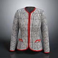 Stylish Plaid Jacket With Red Trim Collar Cuffs And Pocket Details