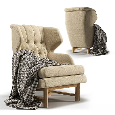 Cozy Accent Chair With Tufted Back Padded Seat And Wooden Legs Featuring Throw Blanket 3d model