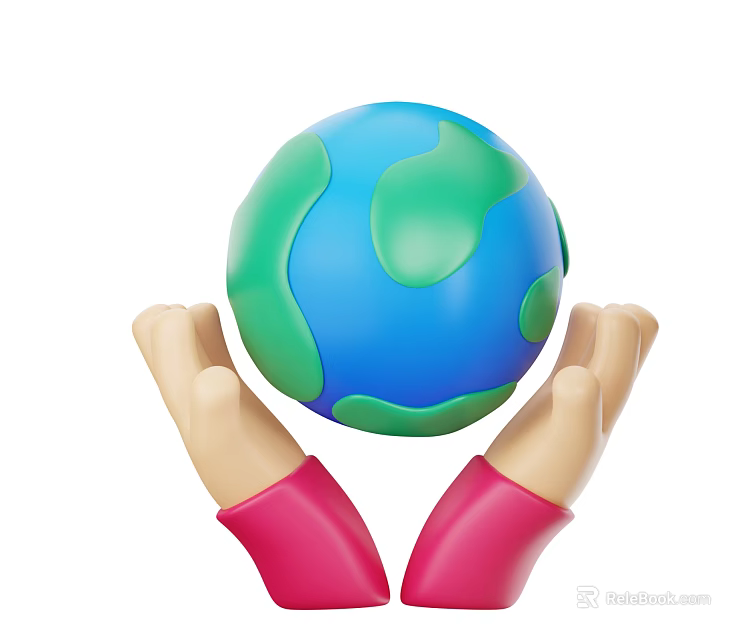 Round Blue and Green Earth Gently Held by Beige Hands with Red Sleeves 3d model 