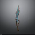Fantasy Glowing Sword with Blue Purple Light and Decorative Hilt Design