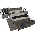 Modern Double Bed Interior With Bedside Tables Lamp Rug And Bench 3d model