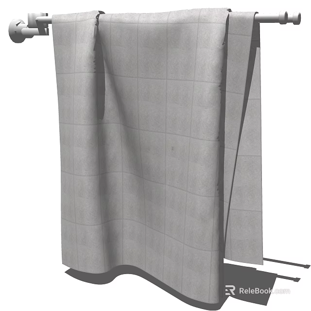 Soft Gray Checkered Towel Hanging On Bathroom Rack For Daily Use 3d model 