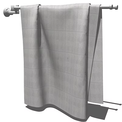 Soft Gray Checkered Towel Hanging On Bathroom Rack For Daily Use 3d model