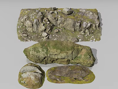 Natural Stone And Raw Wood Samples With Mossy Surfaces And Various Shapes 3d model