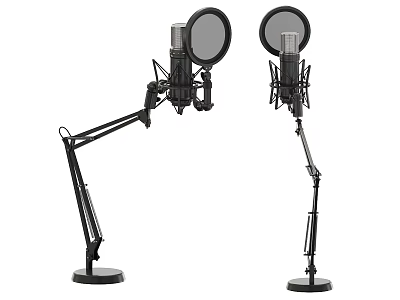 Professional Microphone Setup With Boom Arm Pop Filter And Stand 3d model