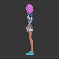 Pink Haired Character 3D Model Wearing Blue White Top Gray Pleated Skirt and Blue Shoes