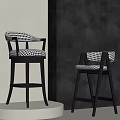 Elegant Modern Bar Stool And Dining Chair With Houndstooth Upholstery Black Frame Interior Design