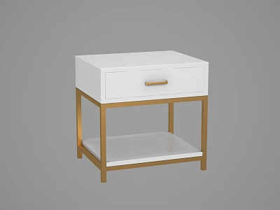 Elegant Modern White Bedside Table With Gold Frame Drawer And Shelf 3d model