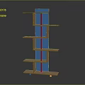 Modern Blue and Wooden Shelving Unit Featuring Multiple Tiered Shelves and Sleek Design