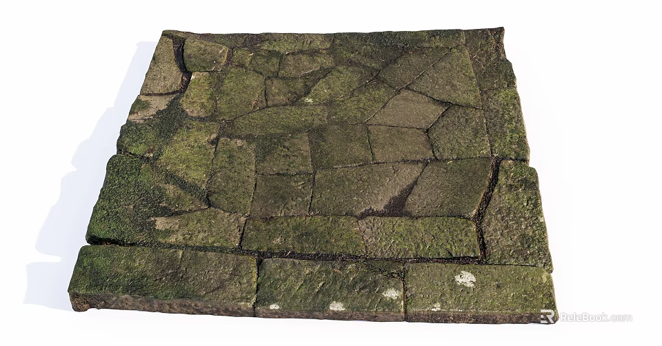 Moss Covered Stone Paved Ground With Irregular Shaped Bricks And Natural Texture 3d model 