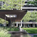 Modern Residential Landscape With High Rise Buildings Lush Green Trees And Green Lawn