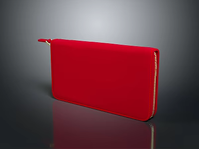 Red Long Zipper Wallet Stylish Daily Essentials With Smooth Surface And Durable Zipper 3d model