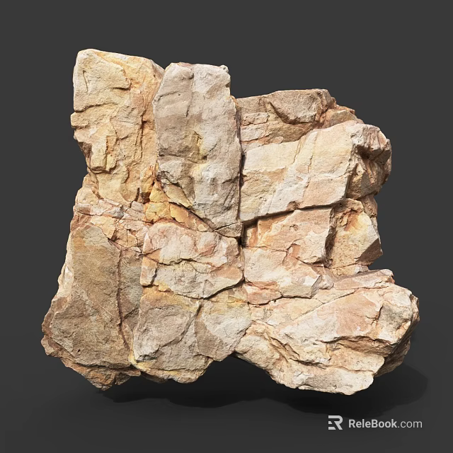 Natural Rock Formation With Textured Surface And Cracked Beige Brown Layers 3d model 