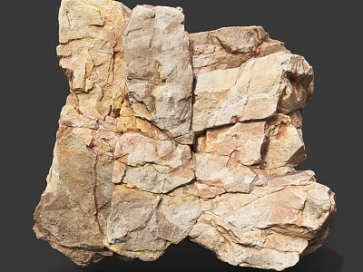 Natural Rock Formation With Textured Surface And Cracked Beige Brown Layers 3d model