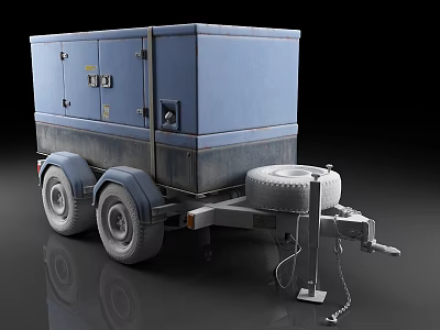 Industrial Blue Trailer Mounted Generator With Control Panel And Spare Tire 3d model