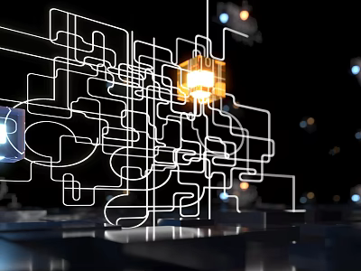 Smart Machine With Complex Network Structure White Lines Glowing Yellow And Blue Squares 3d model
