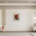 Modern Interior Design With Sofa Background Wall Beige Lighting Strips Geometric Art And Pendant Lights