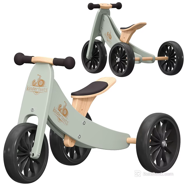 Light Green Kids Tricycle With Wooden Accents And Black Wheels 3d model 