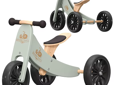 Light Green Kids Tricycle With Wooden Accents And Black Wheels 3d model