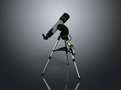 Scenic Natural View Through Telescope On Tripod With Reflective Black Background 3d model