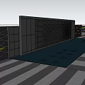 Modern Feature Wall With Geometric Patterns Water Pool Fountains And Striped Pavement