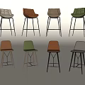 Modern Bar Stools In Multiple Colors With Stylish Design And Metal Frames 3d model