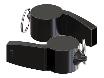 Two Black Plastic Whistles With Metal Rings For Sports And Events 3d model