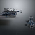 Detailed Industrial Machinery 3D Model With Processing Platform And Conveyor System