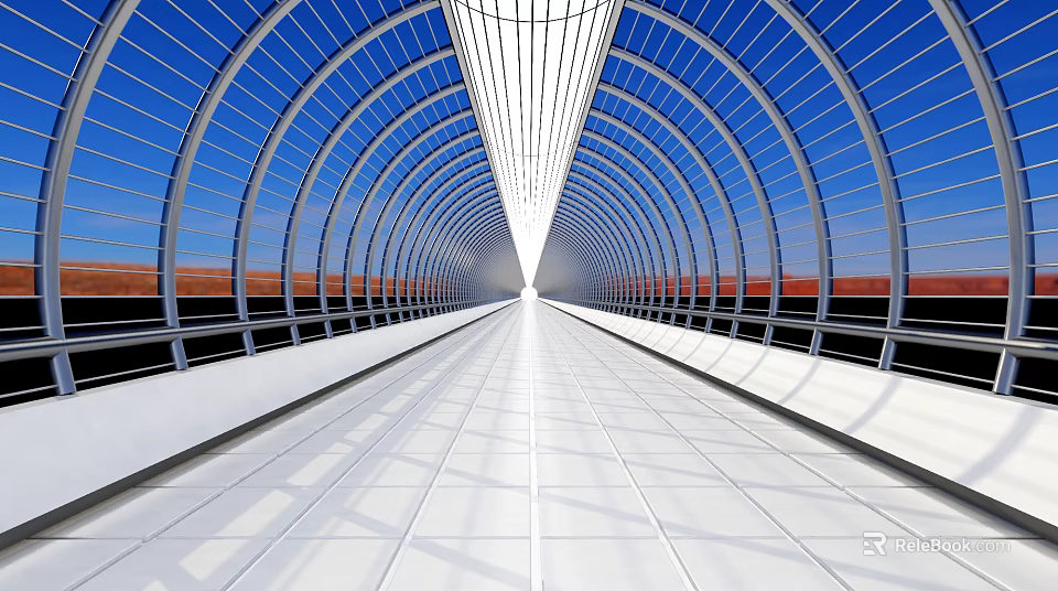 Modern Arch Tunnel Design With Blue Structural Roof And White Floor 3d model 