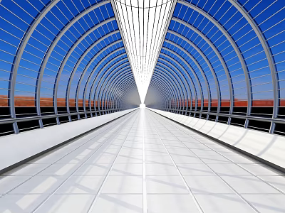 Modern Arch Tunnel Design With Blue Structural Roof And White Floor 3d model