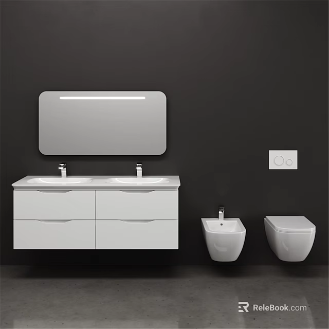Modern Bathroom Interior With White Double Sink Vanity And Lighted Mirror 3d model 