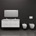 Modern Bathroom Interior With White Double Sink Vanity And Lighted Mirror