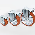 Durable Industrial Casters With Metal Brackets And Orange Rubber Treads In Various Sizes