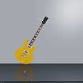 Yellow Electric Guitar Leaning Against Light Colored Wall With Floor Reflection