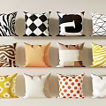 Decorative Throw Pillows Featuring Geometric Stripe Polka Dot And Solid Patterns In Different Colors 3d model