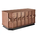 Modern TV Stand With Curved Panel Design Copper Finish And Sturdy Black Base