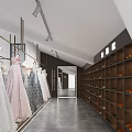 Elegant Luxury Bridal Shop Interior With Hanging Wedding Dresses On Racks And Mirrors