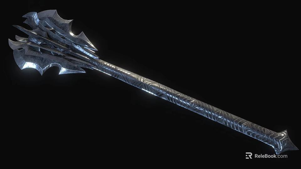 Silver Decorative Spear With Intricate Patterns Sharp Blade And Carved Texture On Black Background 3d model 