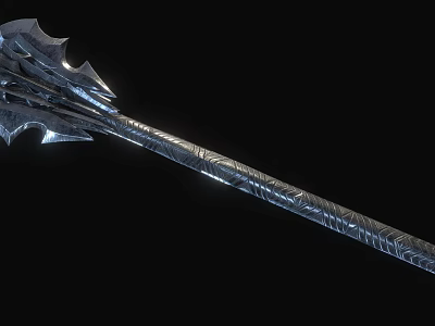 Silver Decorative Spear With Intricate Patterns Sharp Blade And Carved Texture On Black Background 3d model