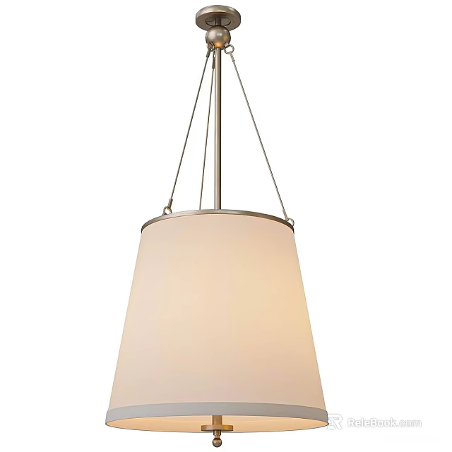 Modern Pendant Light With Soft White Fabric Shade And Silver Metal Frame 3d model 
