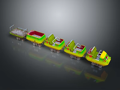 Kids Colorful Playground Train with Yellow Green Carriages and Fun Seats 3d model