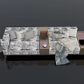 Modern Multi Person Sofa With Patterned Design Pillows Storage Table And Blanket 3d model