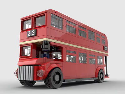 Red Double Decker Bus Building Blocks Model with Number 23 and Detailed Windows 3d model Red Double Decker Bus Building Blocks Model with Number 23 and Detailed Windows 3d model