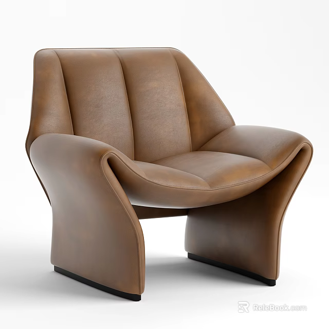 Elegant Modern Brown Leather Armchair With Curved Design And Comfortable Seat 3d model 