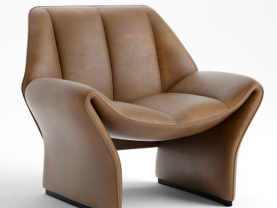 Elegant Modern Brown Leather Armchair With Curved Design And Comfortable Seat 3d model
