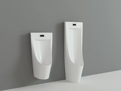 Two Modern White Ceramic Wall Mounted Urinals In Bathroom Setting 3d model