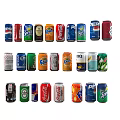 Various Colorful Beverage Cans from Different Brands Arranged on