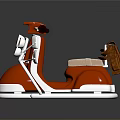 Red Scooter Model With Brown Bag And Silver Details On Reflective Surface